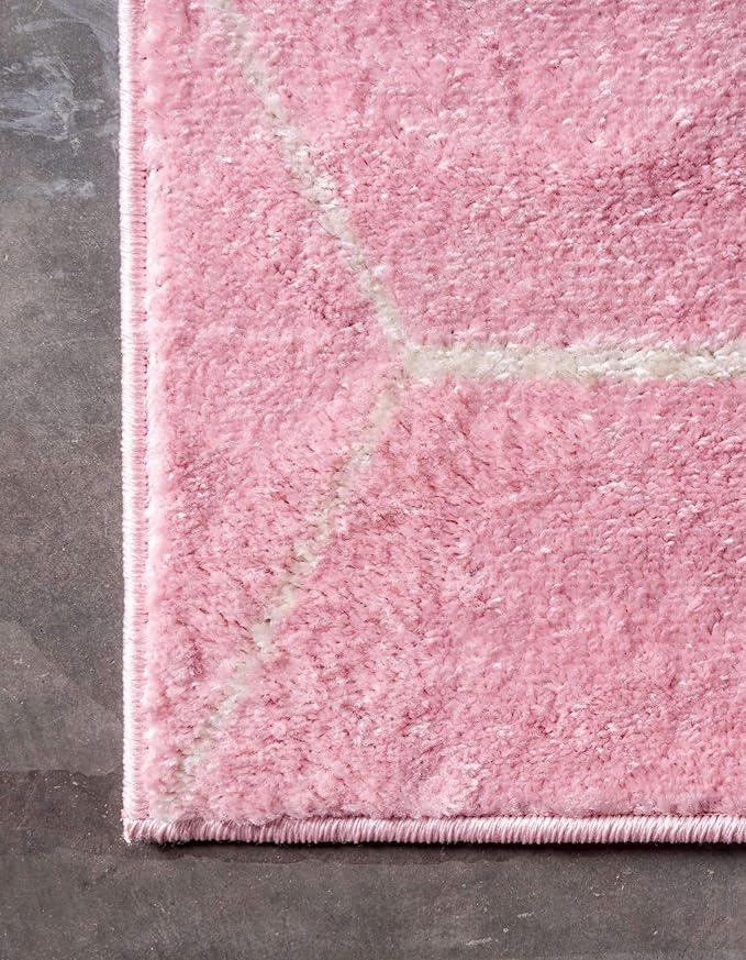 Unique Loom Trellis Frieze Collection Area Rug - Geometric (7' Square, Light Pink/ Ivory)