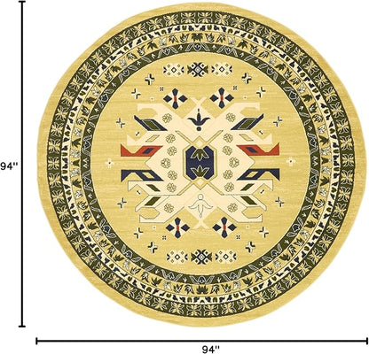 Unique Loom Taftan Collection Border Geometric Tribal Inspired Design Area Rug (8' 0 x 8' 0 Round, Gold/ Gray)