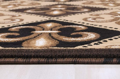 Allstar 5x7 Black Modern Rectangular Accent Rug with Ivory and Mocha Floral Fleur De Lis Diamond Design (5' x 7')
