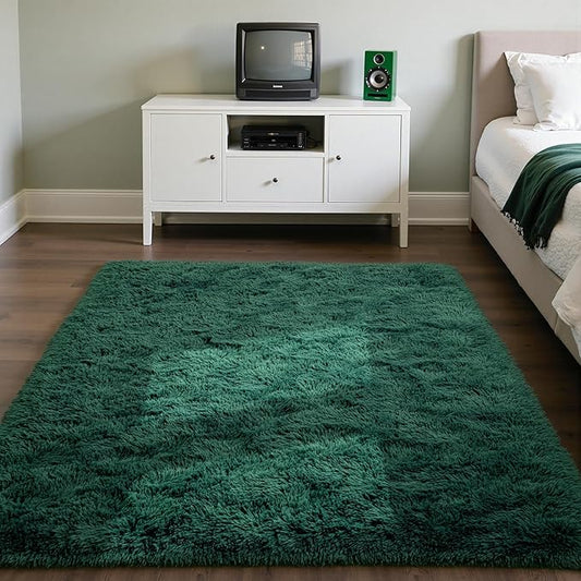 Zentavio Area Rugs for Living Room Small Carpet for Bedroom 3x5 Bedside Washable Soft Fluffy Shag Aesthetic Plush High Pile Throw Rug for Nursery Kids Room Dorm Room Green