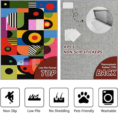 Pop Art Rugs for Living Room - Colorful Abstract Heart Area Rugs 7x10, Hippie Aesthetic Funky High Traffic Lightweight Extra Large Carpet Home Decor #C064