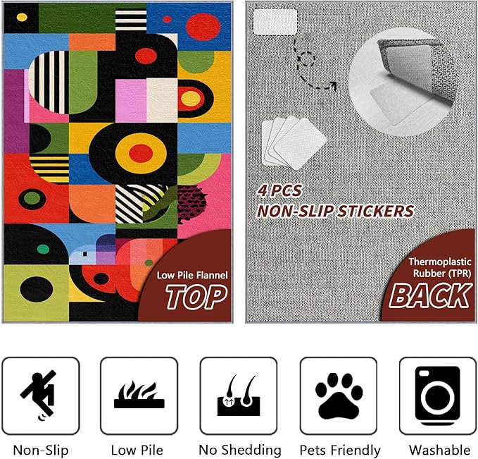 Pop Art Rugs for Entryway - Colorful Abstract Heart Area Rugs 3x4, Hippie Aesthetic Funky Non Slip Foldable Indoor Throw Carpet Home Decor #C054