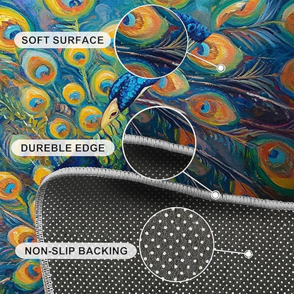 Peacock Area Rug 4x5-4x5 Rug, Wonderful Peacock Rugs for Living Room, Teal Turquoise Carpet, Peafowl Washable Area Rugs for Bedroom, Aesthetics Carpet - Peafowl Home Decor & Gifts