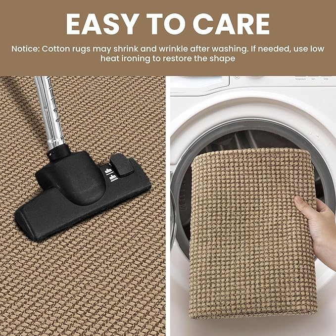 IOHOUZE Washable Area Rug 4x6 Non Slip Rubber Backed Woven Indoor Outdoor Rugs for Entryway Bedroom Rug Kitchen Floor Throw Carpet for Entrance Living Room, Orange/Tan/Brown