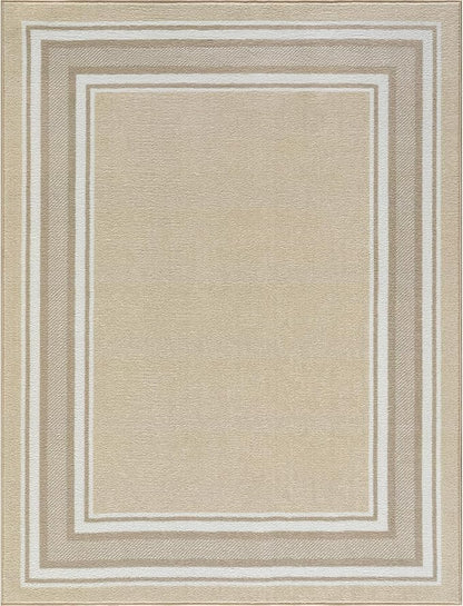 Beverly Rug Non Slip Area Rugs 3x3 Modern Bordered Non Skid Rubber Backing Soft Area Rug for Living Dining Room Easy to Clean Non Shedding Kitchen Bedroom Indoor Carpet 3 x 3 Beige