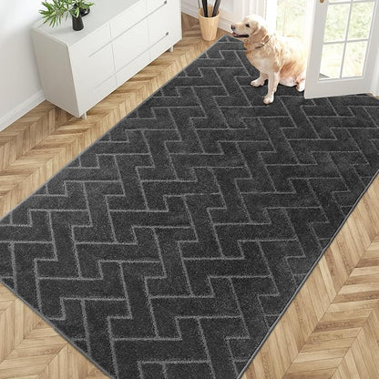 PURRUGS Easy Care Area Rug 4.5ft x 7ft, Non-Slip Machine Washable Door Mat, Stain Resistant Accent Rug for Entry, Hallway, Bedroom, Living Room and Mudroom, Charcoal