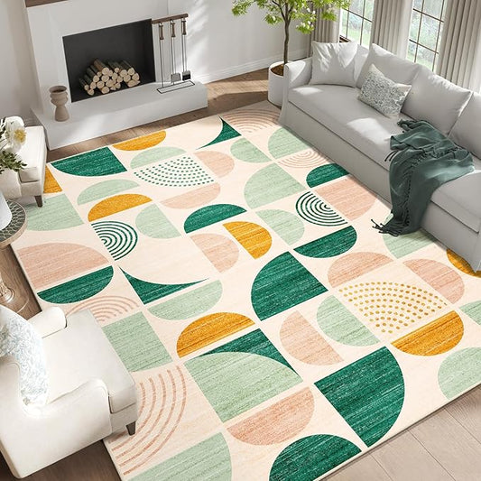 MUJOO Green Washable Rugs 9x12,Boho Area Rugs for Living Room Bedroom Dining Room,Large Throw Floor Carpet Non Slip Soft Modern Abstract Sage Green