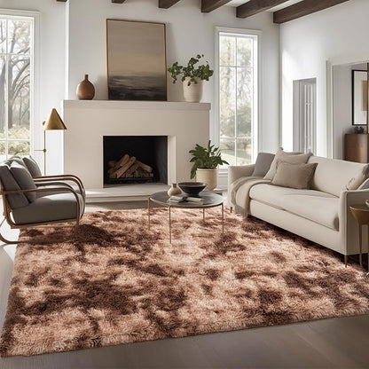 Zentavio Area Rugs for Living Room Large Rugs for Bedroom 6x9 Soft Carpet Fluffy Furry Shag Aesthetic Plush High Pile Gray Throw Rug for Nursery Kids Room Dorm Tie-Dyed Coffee