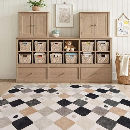jinchan Macy Area Rug 4x6 Kids Washable Indoor Non-Slip Black and White Modern Soft Rug Elementary School Classroom Diamond Carpet for Nursery Playroom Daycare Bedroom Living Room Marble on Cream
