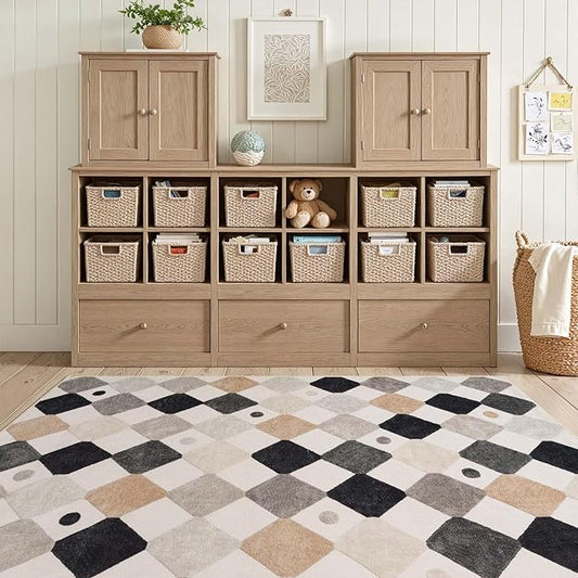 jinchan Macy Area Rug 4x6 Kids Washable Indoor Non-Slip Black and White Modern Soft Rug Elementary School Classroom Diamond Carpet for Nursery Playroom Daycare Bedroom Living Room Marble on Cream