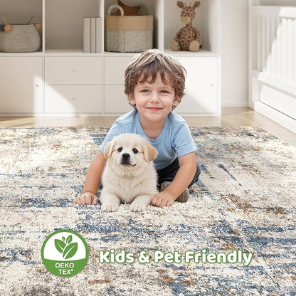 5x8 Area Rug Washable Rugs: Living Room Large Abstract Modern Soft Stain Resistant Indoor Floor Non-Slip Accent Carpet for Bedroom Nursery Playroom Office Dining Room Dorm Home House- Tan