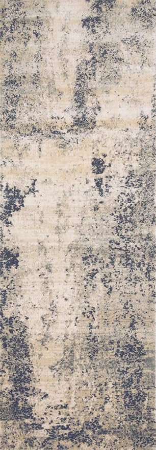 Loloi Teagan Collection TEA-07 Natural/Denim 9'-9" x 13'-6" Area Rug, Large, Soft Neutral Rug, High-Traffic for Living Room, Bedroom, Home Office, Dining Area
