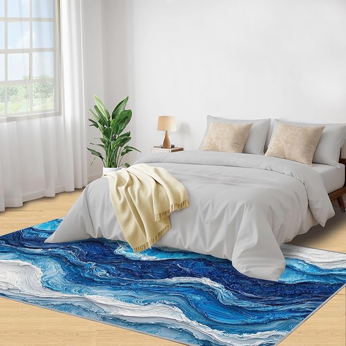 6x8 Ocean Waves Classroom Rugs - Abstract Waves Playroom Rug, Abstract Art Carpet Area Rug for Girls Bedroom Kids Room Basement Office Classroom