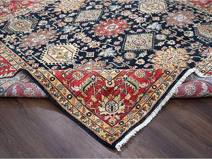Black Vegetable Dyes Wool Soft Pile Karjihooz Design with All Over Pattern Hand Knotted Square Oriental Rug (8'x8')