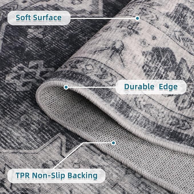 Dripex Vintage Washable Area Rug - 2x4 Indoor Door Mat Oriental Medallion Accent Throw Rug Distressed Foldable Non-Slip Low-Pile Bathroom Kitchen Rug for Entryway Laundry Room Living Room Bedroom