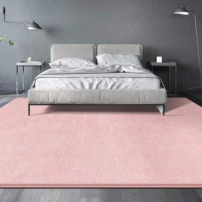 Large Area Rugs for Living Room Bedroom, 4x6 Feet Pink Rug, Minimalist Modern Shag Rug, Soft Thick Comfy Memory Foam Indoor Carpet, Non-Slip Washable Rug for Boys Girls Dorm Nursery Room Home Decor