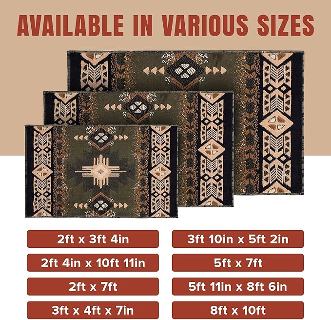 YHSF South West Native American Area Rug C318 - Easy Clean, Thick, Soft, Durable Native Tribal American Indian Inspired Rug for Bedroom/Living Room and More - Sage Green, 5 ft 11 in x 8 ft 6 in