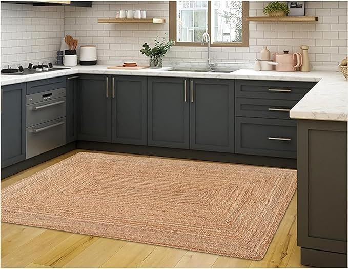 Handwoven Jute Rug for Home Décor, Boho Reversible Braided Carpet, Ethnic Rectangular Area Mat for Indoor Outdoor Living Room or Bedroom (12x15 Ft)