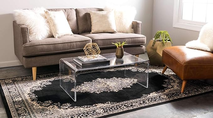 Unique Loom Reza Collection Traditional Persian Style Area Rug, 8 x 10 ft, Black/Beige