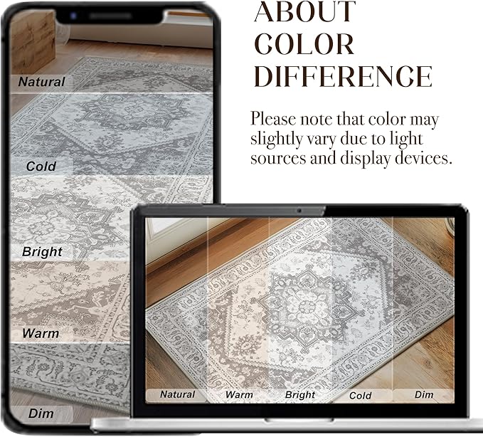XWZO Runner Rug 2x10ft for Long Hallways, Washable Non-Slip Low Pile Area Rug with Rubber Backing, Spill Resistant Soft Vintage Floor Carpet for Kitchen Entryway Stair Landing Living Room, Grey