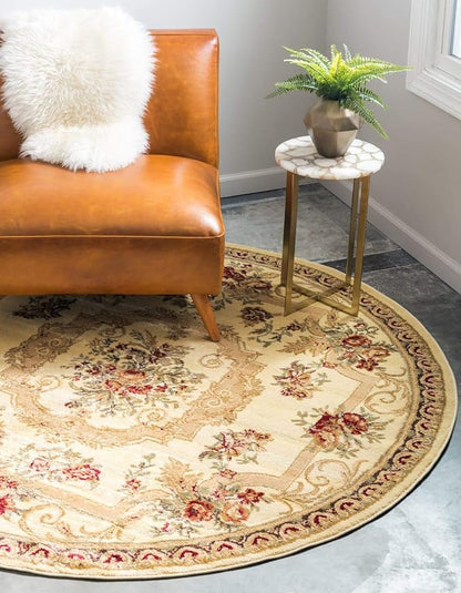 Unique Loom Versailles Collection Traditional Classic Floral Motif Area Rug (8' 0 x 8' 0 Round, Ivory/ Tan)