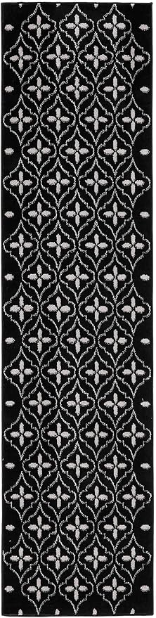 Nourison Home Nourison Essentials Black Ivory 2'2" x 7'6" Area Rug - Easy Clean, Non Shedding, Bed Room, Living Room, Dining Room, Kitchen (8' Runner)