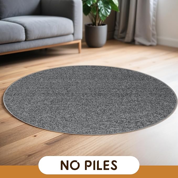 LBRO2M Easy Jute Solid Area Rug 4X4 Round Washable Rugs for Living Room Dining Room Bedroom Natural Jute Look Indoor Outdoor Rug Durable, Solid Non Shedding Eco Friendly (4X4 Black Gray)
