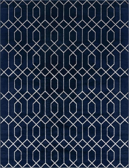 Unique Loom Marilyn Monroe Glam Collection Area Rug - Trellis (10'x 13' Rectangle, Navy Blue Silver/ Silver)