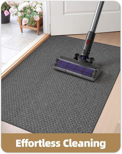Color&Geometry Ultra Thin Indoor Door Mat Non Slip Rubber Backed Dirt Trapper 32"x48"(Rolled-up NO Creases), Rugs for Entryway, Front Door Mat Indoor Washable Low-Profile Entry Mat, Grey
