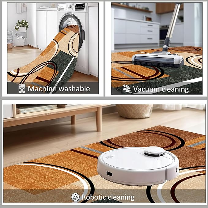 Modern Wavy Circles Area Rug 7x10ft, Geometric Design Low Pile Carpet, Soft & Non-Slip Washable Mat for Living Room, Bedroom, Dining Room