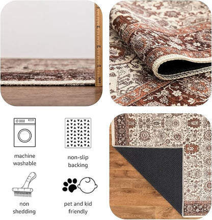 Keen Home Design 2x10 Rug - Machine Washable Runner Rug with Non-Slip Backing, Ideal for Hallway, Entryway, Kitchen, Laundry Room - Vintage, Easy Clean, Durable, Low Pile - (2'6" x 10')