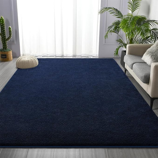 Area Rugs for Living Room Bedroom, 4 x 6 Ft Non-Slip Modern Area Rug, Soft Thickened Memory Foam Rug, Comfy Minimalist Indoor Carpet for Boys Girls Room Nursery Dorm Home Decor, Navy Blue