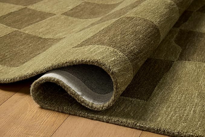 Loloi Leanne Ford Craven Collection CVN-03 Green/Olive 3'-6" x 5'-6" Accent Rug Checkered, Patterned, Neutral, Entryway, Mudroom, Bathroom, and Kitchen