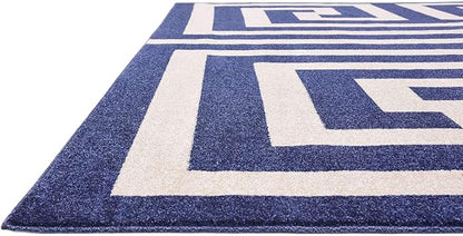 Unique Loom Athens Collection Classic Geometric Modern Border Design Area Rug (8' 0 x 8' 0 Square, Navy Blue/ Beige)