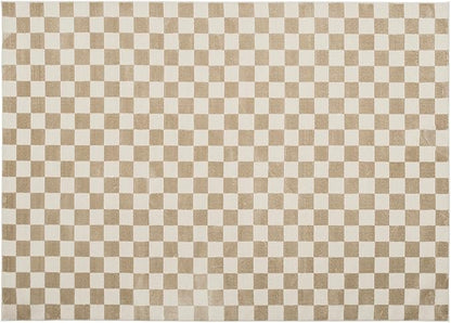Revival Rugs Gambit 6'7"x9' Checkered Rug Washable Area Rug for Living Room Bedroom - 100% Recycled Oeko-TEX Certified, Medium Pile, Camel, Beige