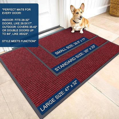OLANLY Front Door Mat Indoor Outdoor Entrance, Waterproof Heavy Duty Doormat, Fade Resistant, Low Profile, Easy Clean Patio Porch Welcome Floor Mats for Entry, 59x35, Wine Red
