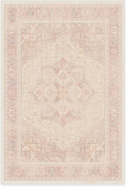 RUGGABLE Washable Area Rug – Kamran Soft Pink 4x6, Stain-Resistant, Non-Slip – Medium Machine Washable Rugs for Living Room, Bedroom, Hallway, Entryway & Office–with Standard Pad