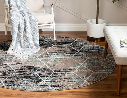 Unique Loom Trellis Frieze Collection Area Rug - Geometric (3' Round, Blue Multi/ Ivory)