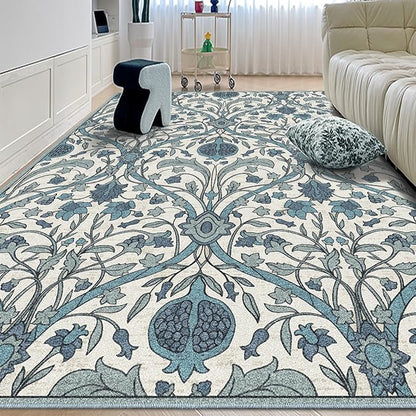 Washable Area Rug 8x10, Large Soft Rugs Vintage Rug for Living Room, Bedroom Rug, Farmhouse, Dining Room, Kids Playroom, Cream Gray Multi