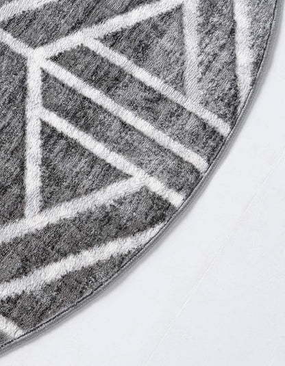 Rugs.com Lattice Trellis Collection Rug – 5 Ft Round Gray Low-Pile Rug Perfect for Kitchens, Dining Rooms