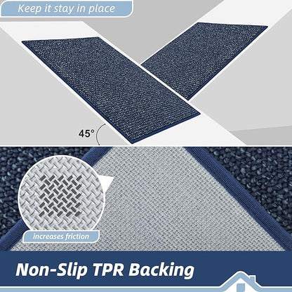 BEQHAUSE Dirt Trapper Door Mat 36" x 60", Non-Slip Washable Doormats Entrance Mat, Dirt Resistant and Absorbent Welcome Mat, Low Profile Floor Mats for Front Back Door and Entryway, Blue
