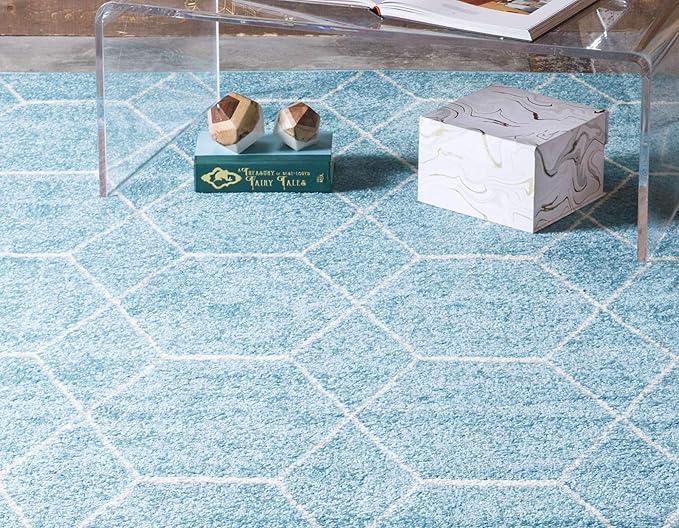 Unique Loom Trellis Frieze Collection Area Rug - Geometric (9' x 12' 2", Light Blue/ Ivory)