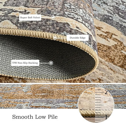 Toneed Abstract Area Rug Modern Washable Rug Soft Non Slip Rug Low Pile for Bedroom Living Room Dining Room Camel 6x9 Feet