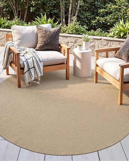 DEXI Round Jute Rug Natural Fiber 4x4, Braided Woven Area Rugs No Shed, Soft Neutral Rustic Carpet Mat for Indoor Outdoor Patio Dining Living Room Bedroom Farmhouse, 4ft, Beige