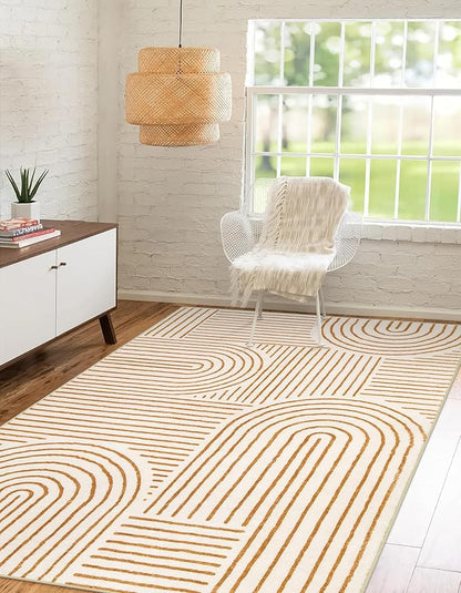 Lahome Abstract Bedroom Rugs, Soft Washable Area Rugs 4x6 Non Slip Rainbow, Ultra-Thin Orange Throw Carpet for Entryway Kitchen Living Room, Orange