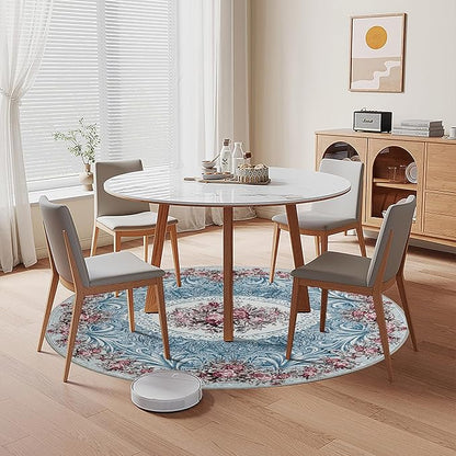 Easy-Going Round Rug 6ft Area Rug Washable Floral Circle Rugs for Living Room Non-Slip Bedroom Rug Low Pile Lightweight Retro Flowers Throw Rug for Dining Room Kitchen Home Home Office, Teal Red