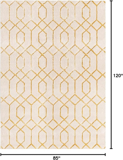 Unique Loom Marilyn Monroe Glam Collection Area Rug - Trellis (7' 1" x 10' Rectangle, White Gold/ Gold)