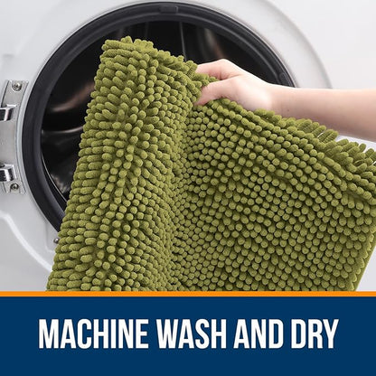 OLANLY Bathroom Rugs 24x16, Extra Soft Absorbent Chenille Bath Rugs, Rubber Backing Quick Dry, Machine Washable Bath Mats for Bathroom Floor, Tub and Shower, Home Decor Accessories, Willow Green