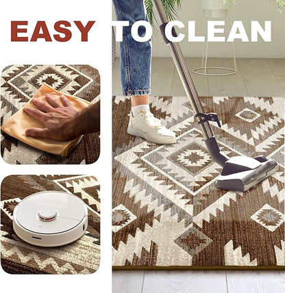 YHSF South West Native American Rug Ritz – Native Tribal American Indian Inspired Rug - Living Room, Bedroom, Hallway, Entryway & High-Traffic Area Rugs - Washable - Soft - Espresso, 2 Feet x 3 Feet