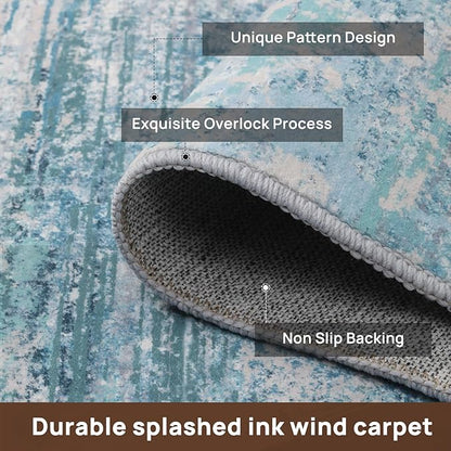 Abstract 4x6 Area Rug Washable Soft Non-Slip Carpet for Entryway Living Room Dining Room Bedroom - Abstract Teal/Grey